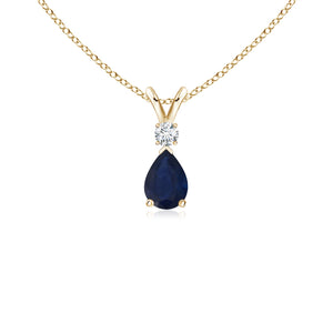 Blue Sapphire Teardrop Pendant with Diamond