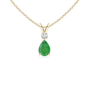 Emerald Teardrop Pendant with Diamond