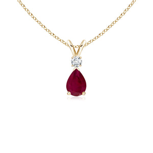 Ruby Teardrop Pendant with Diamond