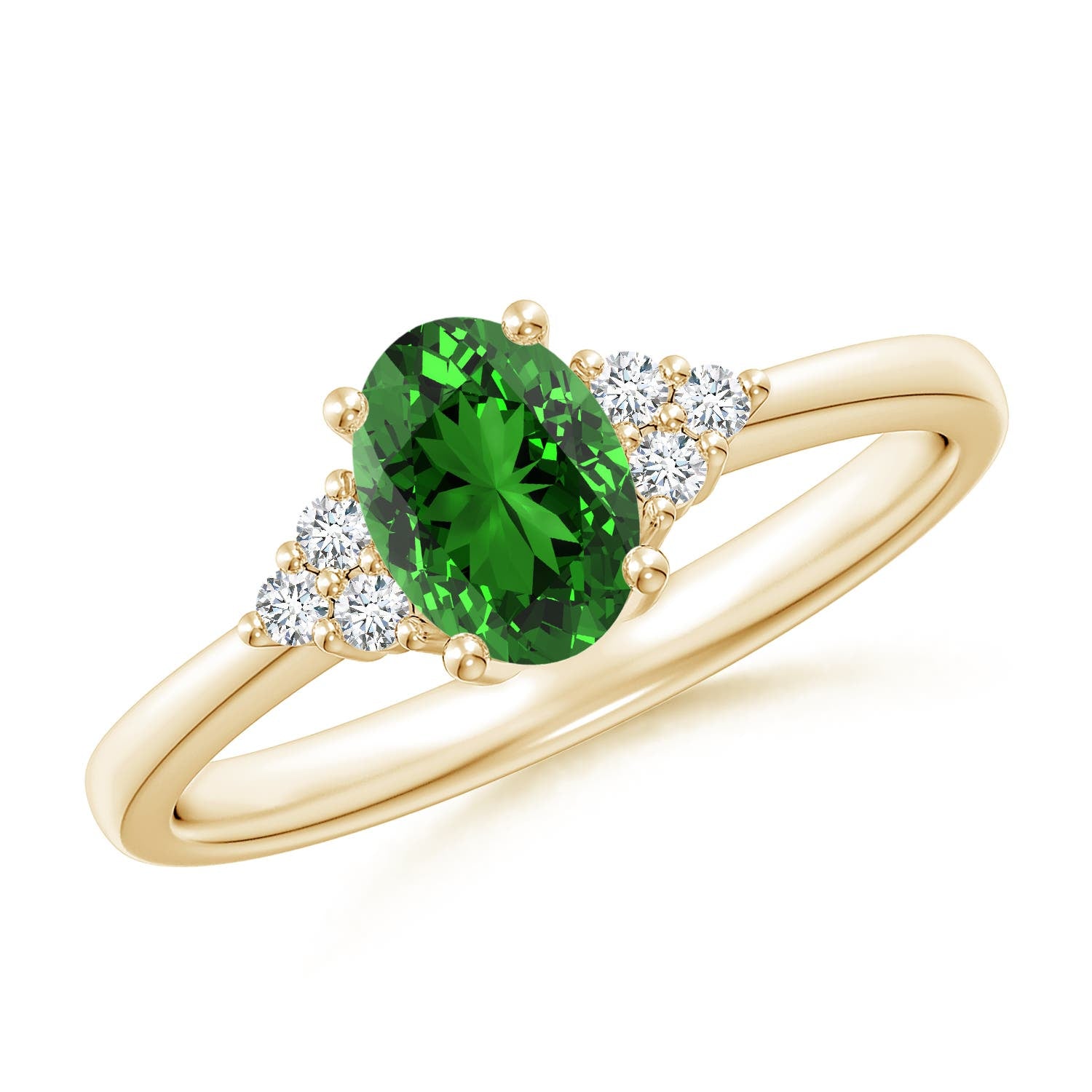 Lab-Grown Solitaire Oval Emerald Ring with Trio Lab Diamond Accents ...